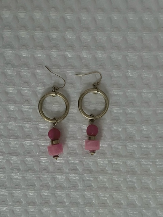 Chico's Jewelry - Chico's Pink Bead Hoop Drop Earrings with Gold Rings